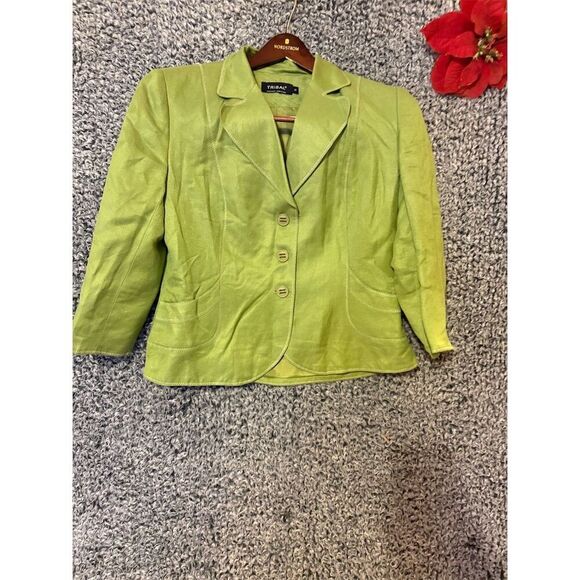 Tribal Women's Blazer Jacket Green Size 10 linen Blend 3 Front Button - Picture 1 of 12